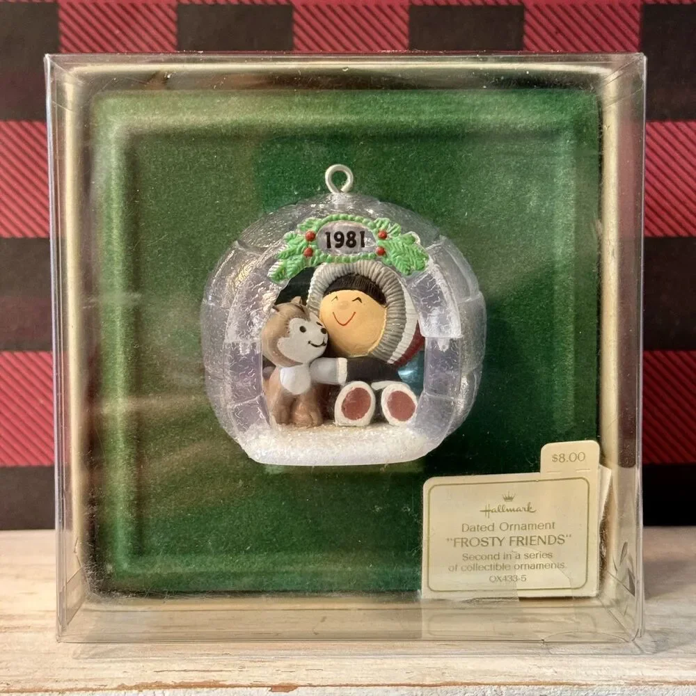 1981 Hallmark Frosty Friends #2 Christmas Keepsake Ornament | Eskimo & Dog Igloo